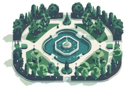 Ilustración de Parque de la ciudad ornamental desde arriba estilo vectorial aislado - Imagen libre de derechos
