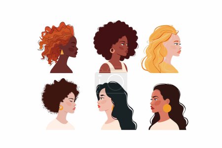 Portraits of girls with unique skin tones isolated vector style