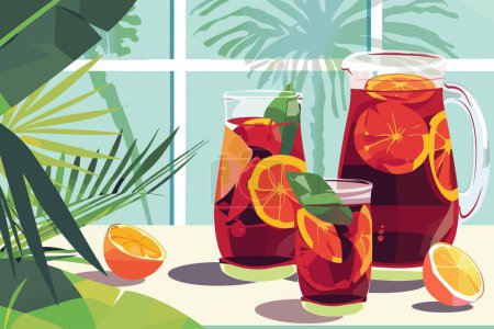 Illustration for Refreshing Sangria on a terrace isolated vector style - Royalty Free Image