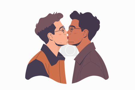 Téléchargez les illustrations : Deux gay les hommes baisers isolé vecteur style - en licence libre de droit