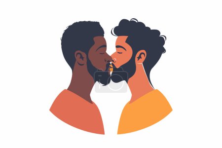 Ilustración de Dos gay hombres besos aislado vector estilo - Imagen libre de derechos