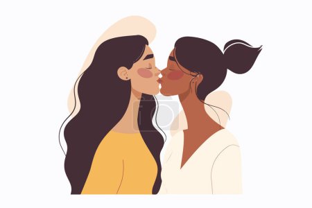 Téléchargez les photos : Deux gay femmes baisers isolé vecteur style - en image libre de droit