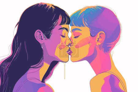 two gay women kissing isolated vector style
