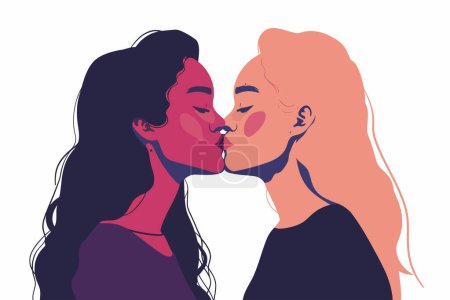 Ilustración de Dos gay mujeres besos aislado vector estilo - Imagen libre de derechos