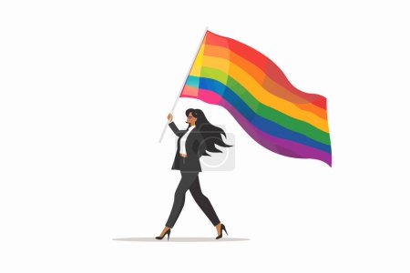 Illustration for Woman in business suit holding rainbow flag isolated vector style - Royalty Free Image