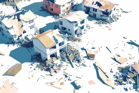 Téléchargez les illustrations : Vue aérienne de la zone urbaine détruite style vectoriel isolé - en licence libre de droit