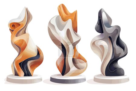 Ilustración de Esculturas metálicas abstractas en un estilo vectorial aislado galle de arte contemporáneo - Imagen libre de derechos