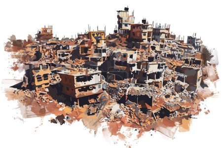 Vue aérienne de la zone urbaine détruite style vectoriel isolé