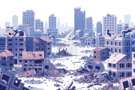 Ilustración de Vista aérea del área urbana destruida estilo vectorial aislado - Imagen libre de derechos