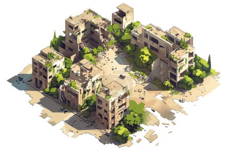 Ilustración de Vista aérea del área urbana destruida estilo vectorial aislado - Imagen libre de derechos