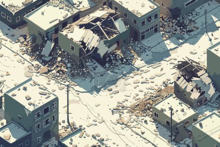 Téléchargez les illustrations : Aerial view of destroyed urban area isolated vector style - en licence libre de droit