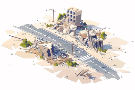 Vista aérea del área urbana destruida estilo vectorial aislado