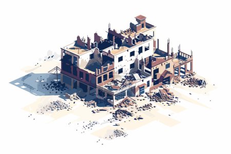 Illustration for Aerial view of destroyed urban area isolated vector style - Royalty Free Image