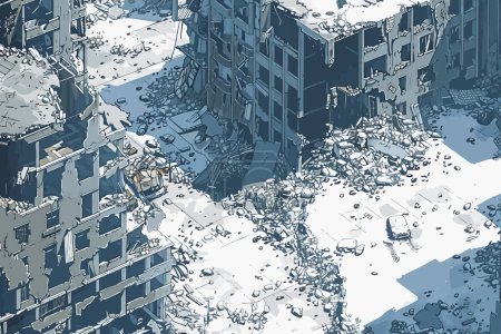 Luftaufnahme des zerstörten Stadtgebiets isolierter Vektorstil