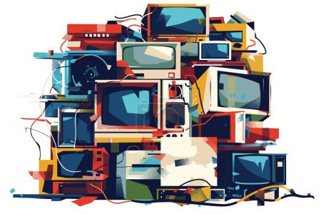 Artistic pile of electronic waste isolated vector style