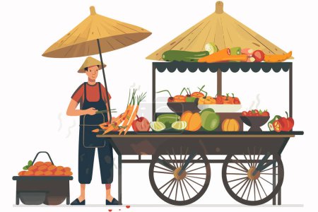 Ilustración de Auténtica escena de preparación de comida callejera estilo vectorial aislado - Imagen libre de derechos