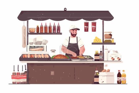 Authentic street food preparation scene isolated vector style
