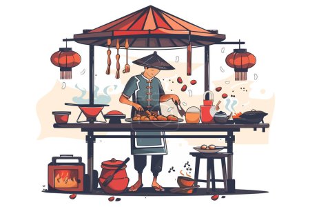 Illustration for Authentic street food preparation scene isolated vector style - Royalty Free Image