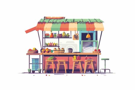 Ilustración de Auténtica escena de preparación de comida callejera estilo vectorial aislado - Imagen libre de derechos
