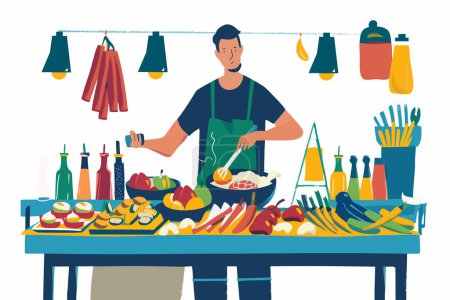 Illustration for Authentic street food preparation scene isolated vector style - Royalty Free Image