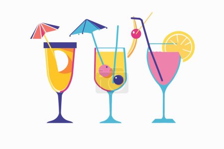 Téléchargez les illustrations : Cocktails aux couleurs vives lors d'une fête d'été style vectoriel isolé - en licence libre de droit