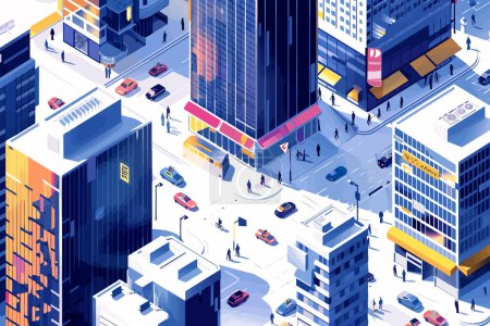 Drone shot of bustling cityscape isolated vector style