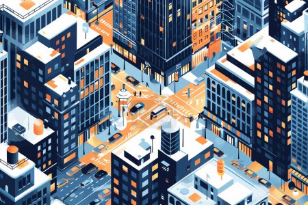 Illustration for Drone shot of bustling cityscape isolated vector style - Royalty Free Image