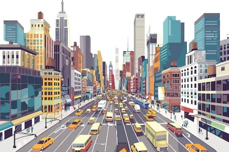 Téléchargez les illustrations : Drone shot de style vectoriel isolé paysage urbain animé - en licence libre de droit