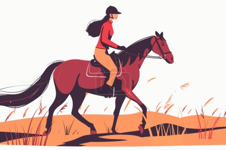 Illustration for Elegant horseback rider in rural landscape isolated vector style - Royalty Free Image