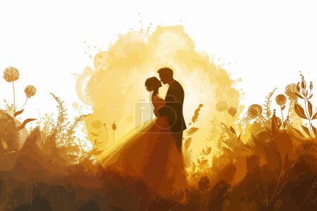 Golden heure photo de mariage avec éclairage dramatique style vectoriel isolé