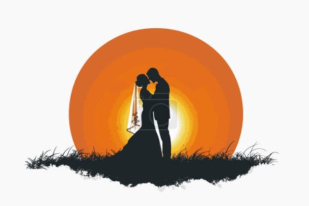 Golden hour wedding photo with dramatic lighting isolated vector style