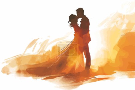Illustration for Golden hour wedding photo with dramatic lighting isolated vector style - Royalty Free Image