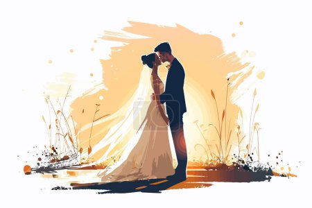 Ilustración de Foto de boda de hora dorada con iluminación dramática estilo vectorial aislado - Imagen libre de derechos