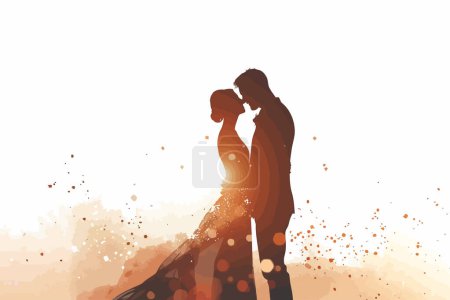 Téléchargez les illustrations : Golden heure photo de mariage avec éclairage dramatique style vectoriel isolé - en licence libre de droit