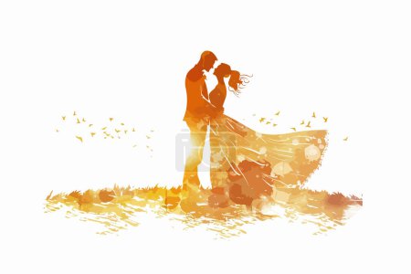 Golden hour wedding photo with dramatic lighting isolated vector style