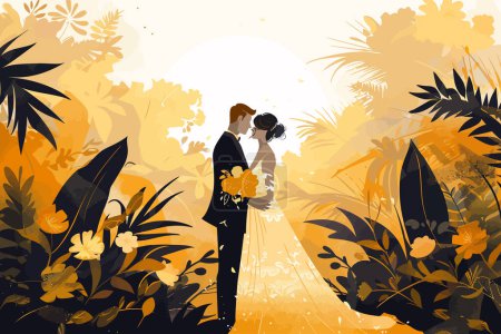 Goldene Stunde Hochzeitsfoto mit dramatischer Beleuchtung isoliert Vektor-Stil