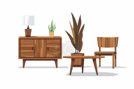 Illustration for Handcrafted vintage furniture in rustic setting isolated vector style - Royalty Free Image