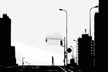Téléchargez les illustrations : Photographie de rue noir et blanc à contraste élevé style vectoriel isolé - en licence libre de droit