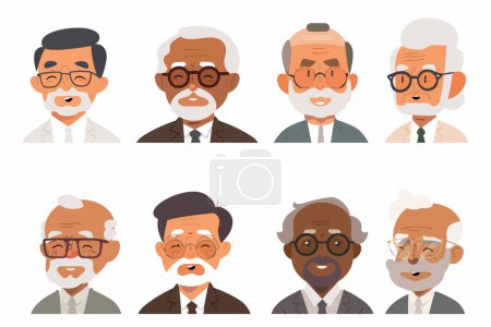 Téléchargez les illustrations : Vieillards avec différents skintones avatars portraits se style vectoriel isolé - en licence libre de droit