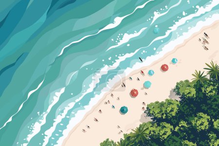 Illustration for Overhead shot of a crowded beach isolated vector style - Royalty Free Image
