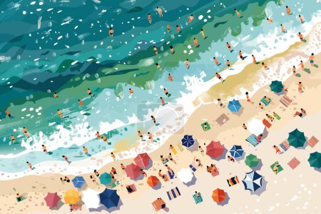 Illustration for Overhead shot of a crowded beach isolated vector style - Royalty Free Image