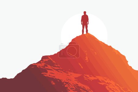 Silhouetted man on mountaintop at sunset isolated vector style