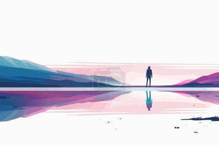 Solitary figure in vast landscape isolated vector style