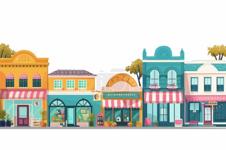 Ilustración de Vibrant storefronts in a historic district isolated vector style - Imagen libre de derechos