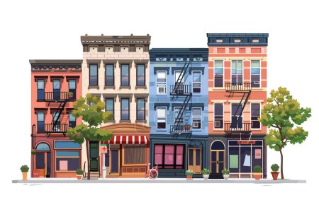 Illustration for Vibrant storefronts in a historic district isolated vector style - Royalty Free Image
