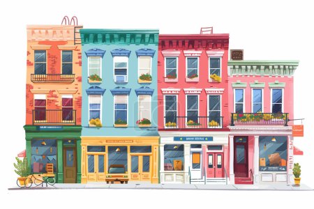 Illustration for Vibrant storefronts in a historic district isolated vector style - Royalty Free Image