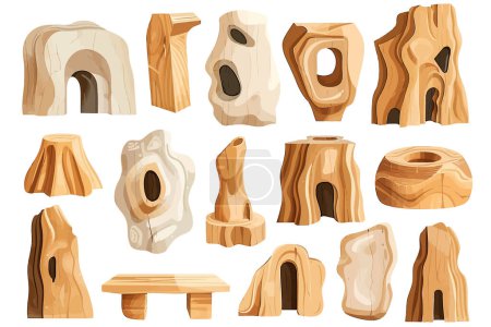 set of different wooden sculptures each an example of isolated vector style
