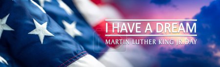Photo for "I Have A Dream" Quote From Martin Luther King Jr. On American Flag And Sunset Background - Equality And Freedom For African Americans - Royalty Free Image