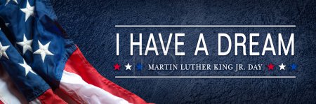 Photo for "I Have A Dream" Quote From Martin Luther King Jr. On Dark Blue Background With American Flag  - Equality And Freedom For African Americans - Royalty Free Image