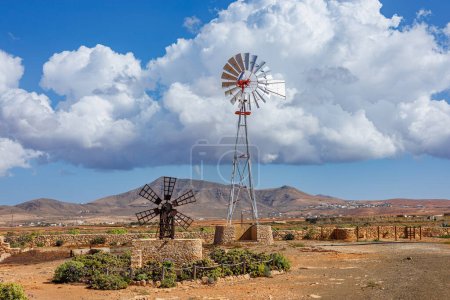 Photo for Wind turbine in the village of Llanos de la Conception on the island of Fuerteventura in the Canary Islands - Royalty Free Image